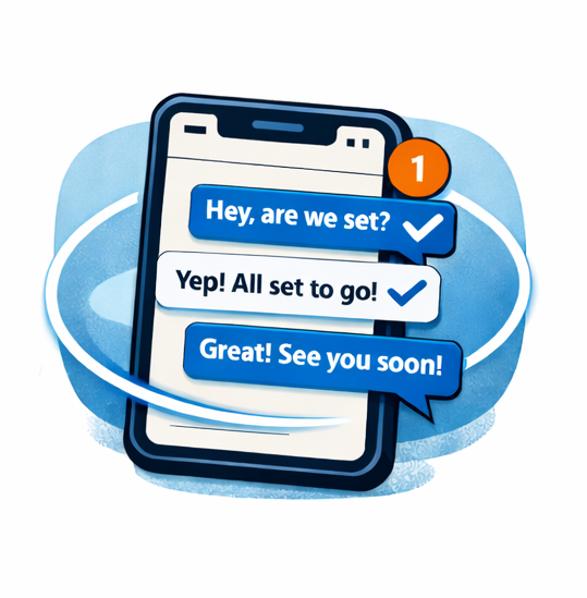 Illustration of a phone showing a text message conversation